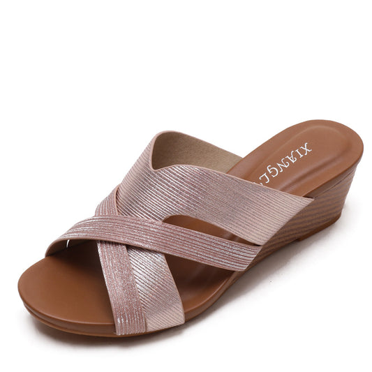 Platform Wedge Peep-Toe Cross Sandals