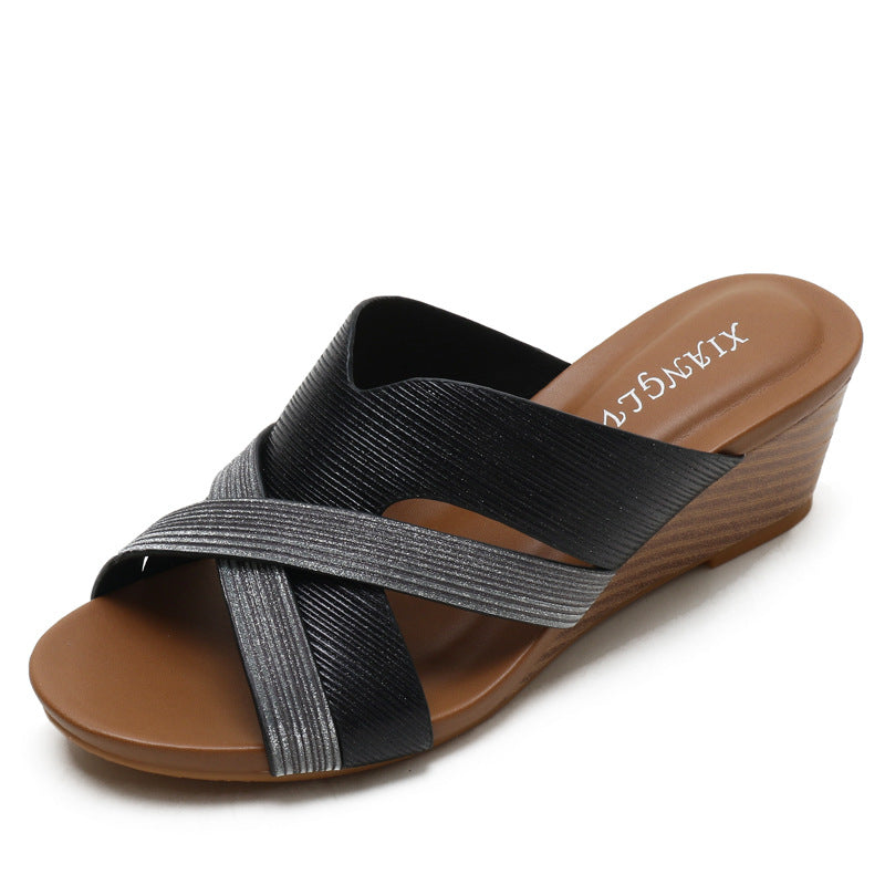 Platform Wedge Peep-Toe Cross Sandals