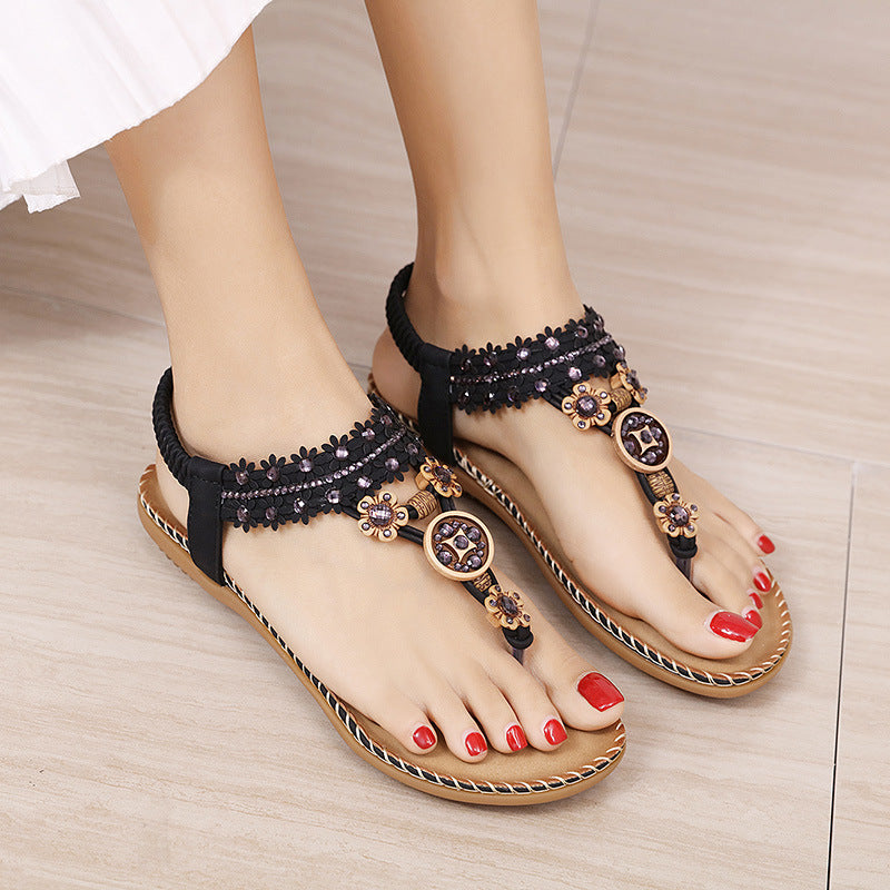 Retro Bohemian Beaded Slingback Sandals