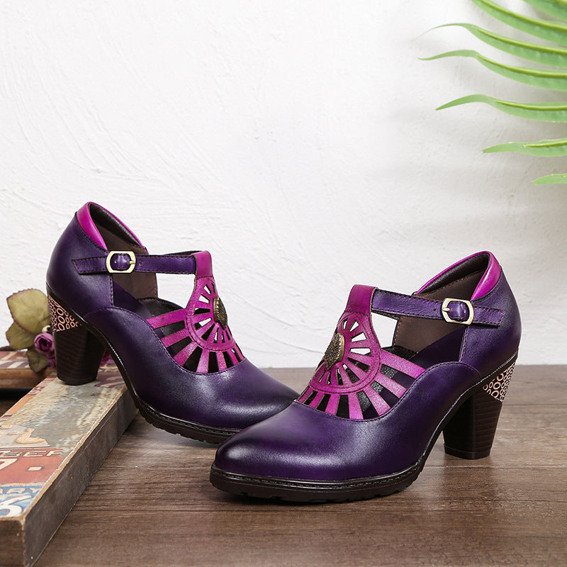 Retro Leather Adjustable Belt High Heels