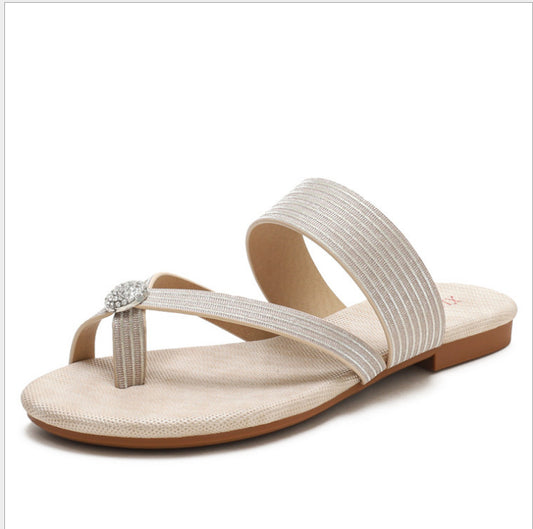 Slide Flip Flop Sandals With Rhinestone