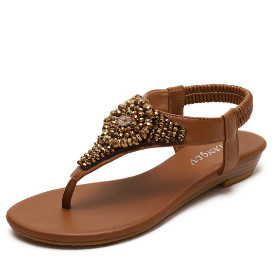 Slingback Beaded T-trap Sandals