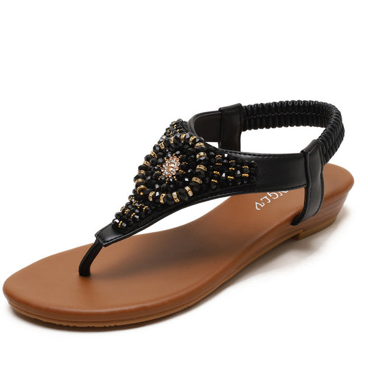 Slingback Beaded T-trap Sandals