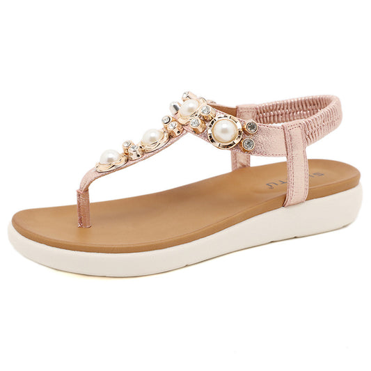 Slingback Flip Flops With Pearl Rhinestones