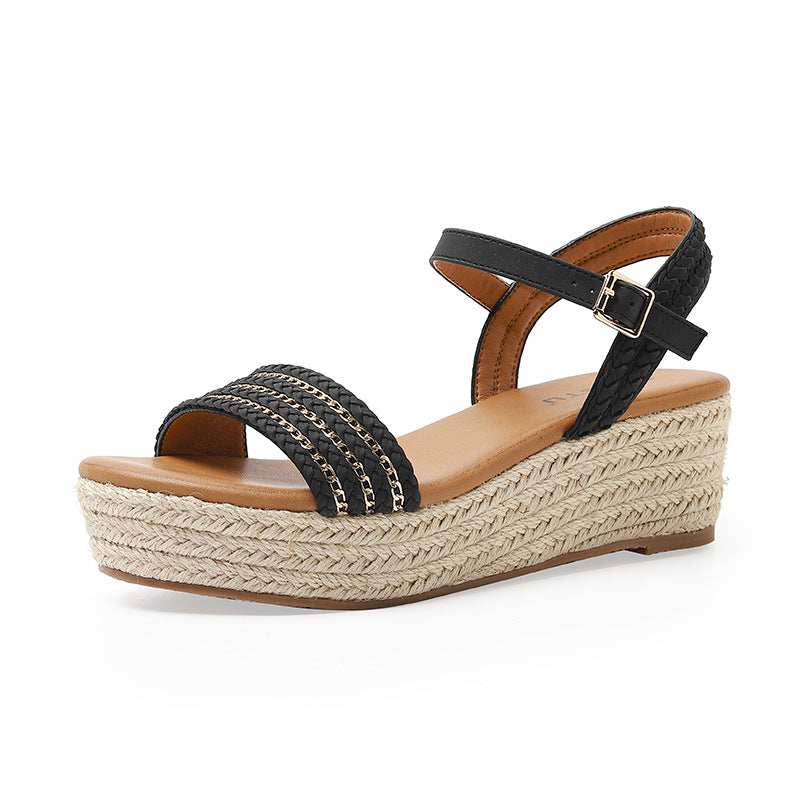 Straw Platform Open Toe Sandals