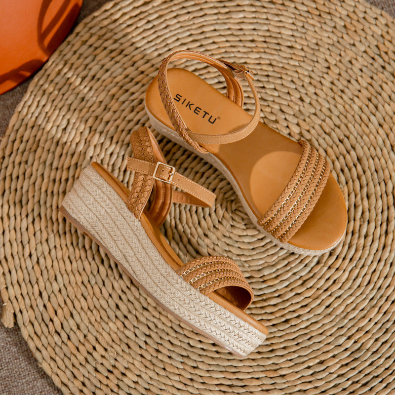 Straw Platform Open Toe Sandals