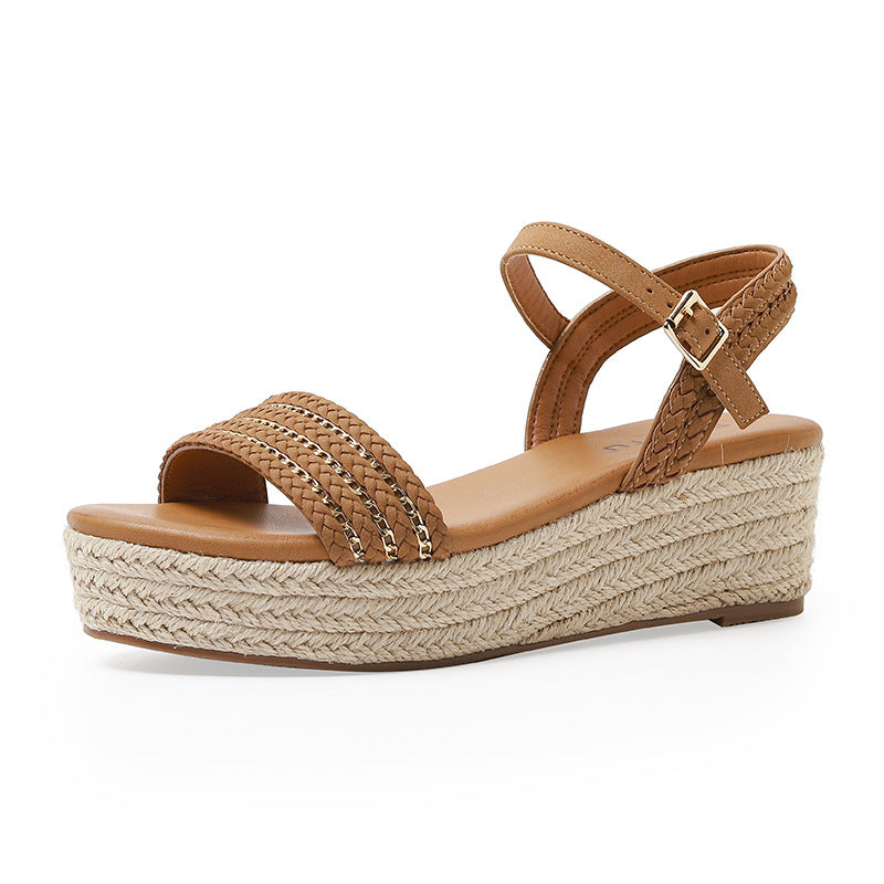 Straw Platform Open Toe Sandals