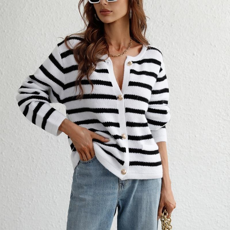 Striped Cropped Knit Cardigan Outwear