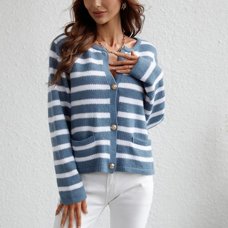 Striped Cropped Knit Cardigan Outwear