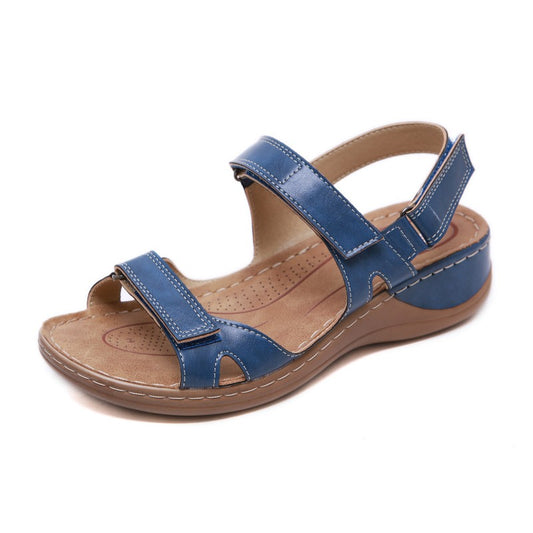 Open Toe Wedge Sandals With Adjustable Velcro