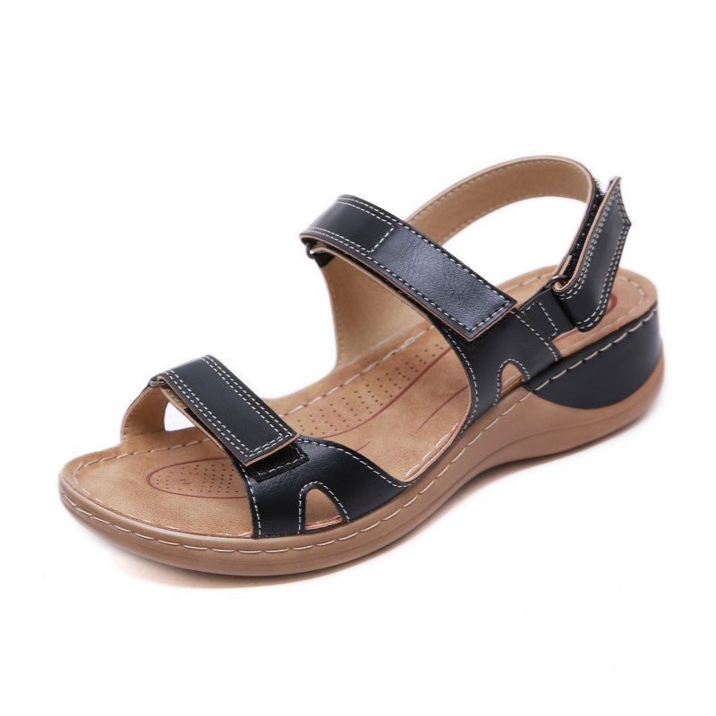 Summer Wedges Open Toe Comfy Walking Sandals Black
