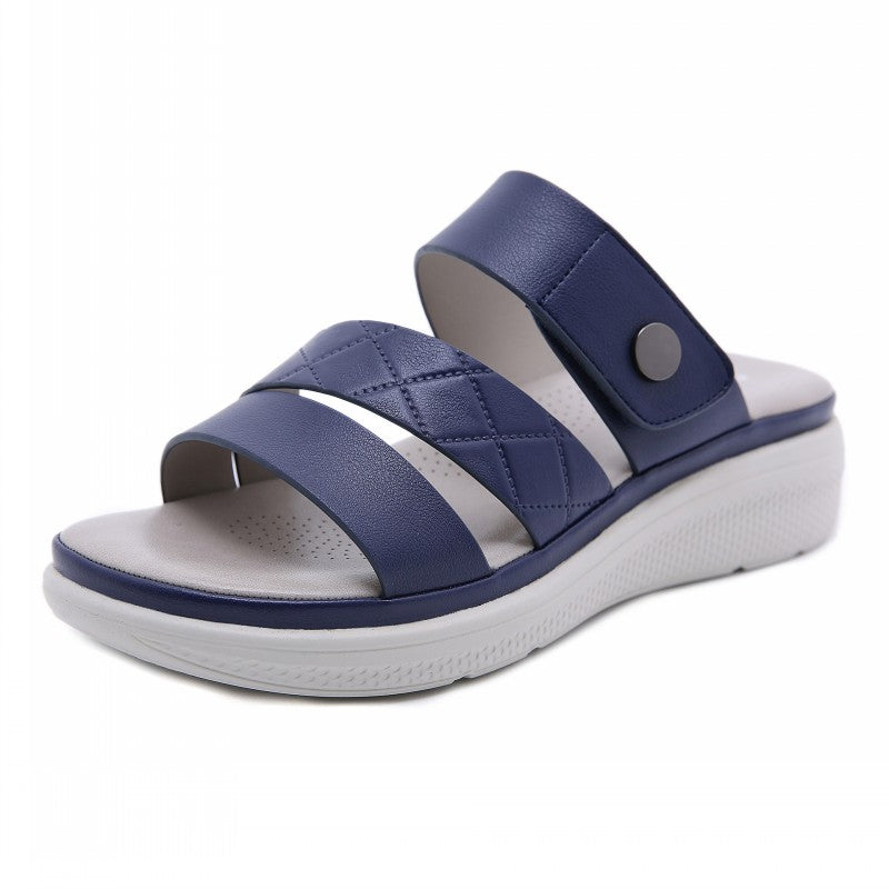 Three-Band Slide Sandal With Metal Button