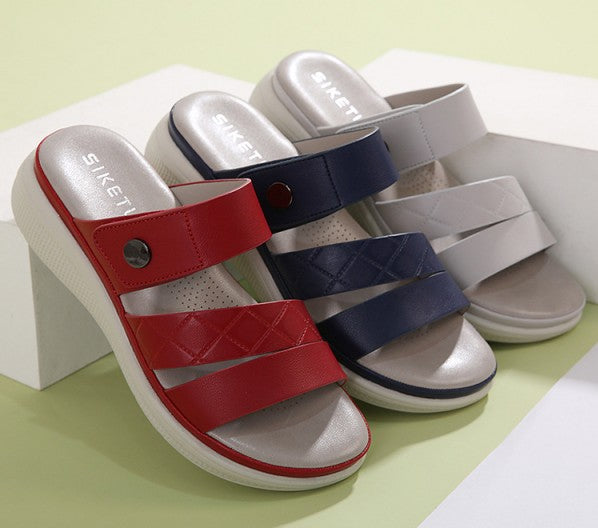 Three-Band Slide Sandal With Metal Button