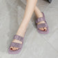 Two-Band Slip-on Flat Sandals With Wrinkle Vamp
