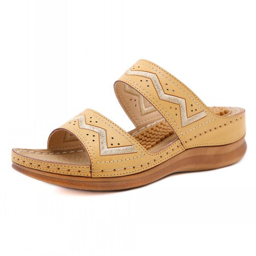 Two Band Wedge Sandals For Women With Embroidery