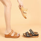 Two Band Wedge Sandals With Embroidery