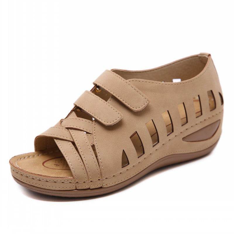 Velcro Wedge Casual Summer Shoes Brown