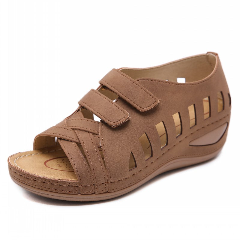 Velcro Wedge Casual Summer Shoes Brown
