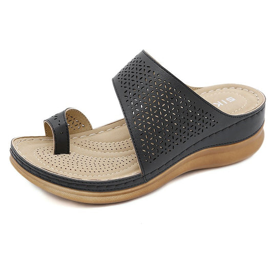 Wedge Flip Flop Sandals With Petal Hollow