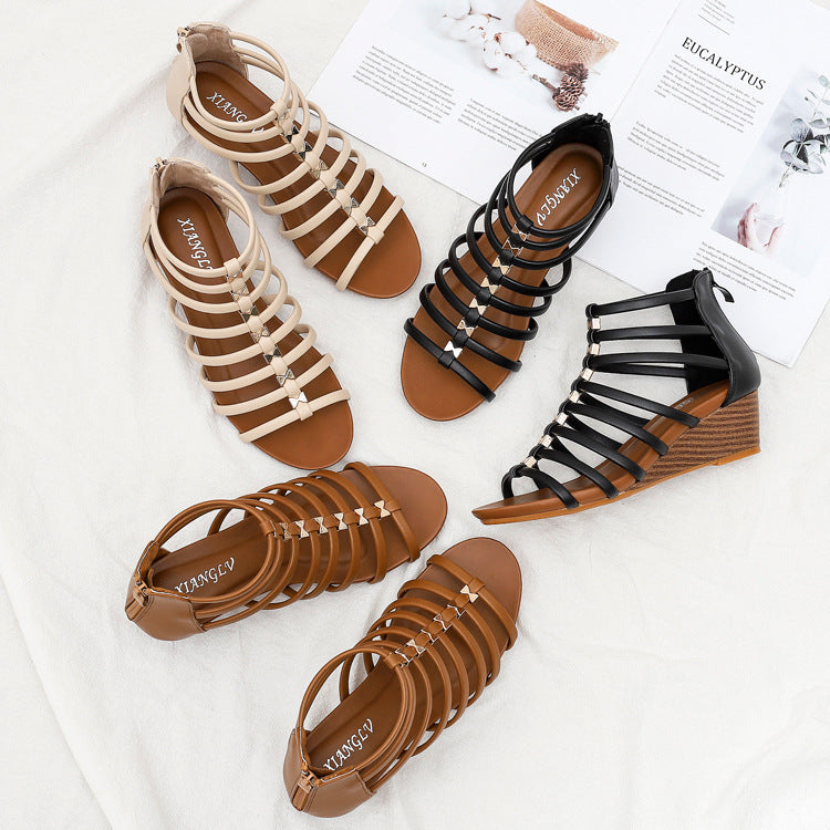 Wedge Gladiator Sandals With Vintage Cutout