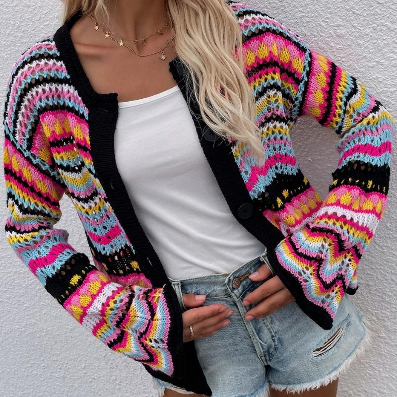 Women's Rainbow Crochet Cardigan
