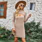 Women's High Neck Long Sleeve Hollow-Out Front Sexy Sweater Dresses