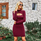 Women's High Neck Long Sleeve Hollow-Out Front Sexy Sweater Dresses