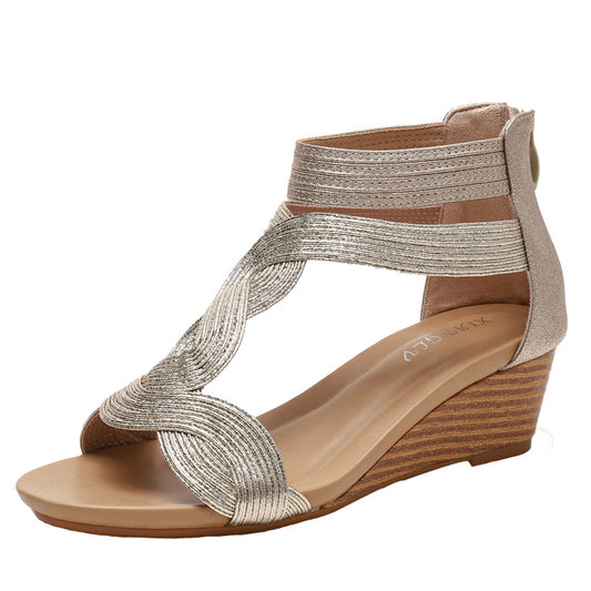 Women's Wedge Sandals With Zipper on Back