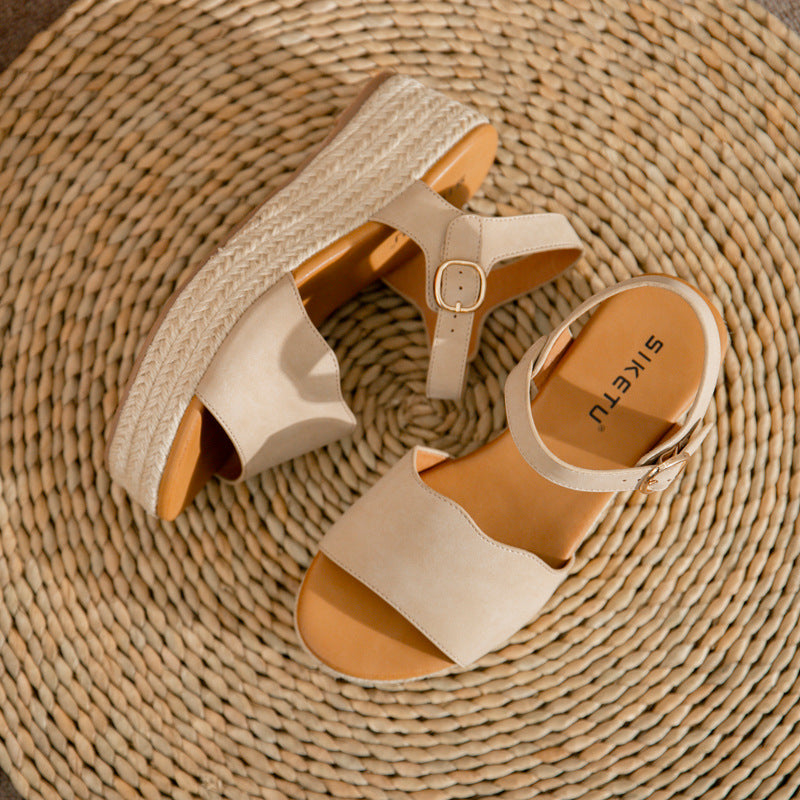 Women's Platform Straw Espadrille Sandals