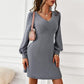 Women's V Neck Long Sleeve Knit Sweater Dresses