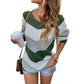 Color Block Striped Round Neck Knit Jumper Sweater
