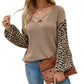 V-Neck Knit Tie-Front Leopard Print Jumper Sweater