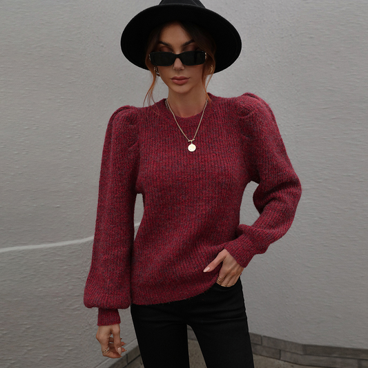 Ladies Balloon Sleeve Crew Neck Knitted Jumper