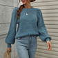Ladies Balloon Sleeve Crew Neck Knitted Jumper