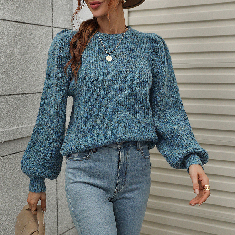 Ladies Balloon Sleeve Crew Neck Knitted Jumper Zalor
