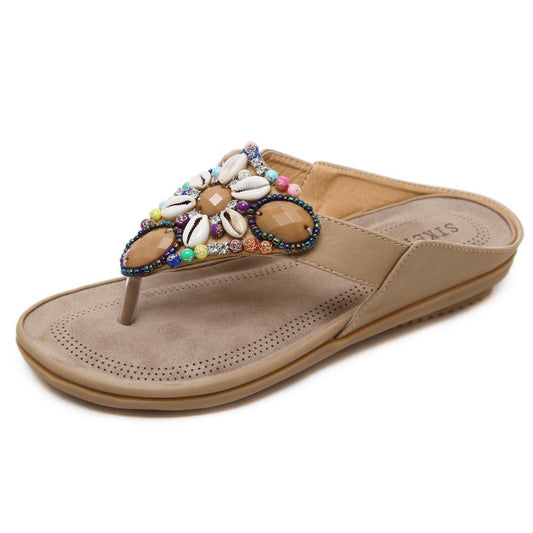 Bohemian Beach Retro Beaded Shell Slippers