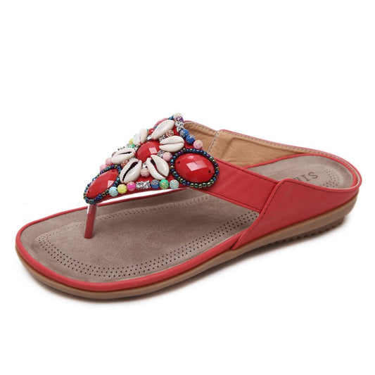 Bohemian Beach Retro Beaded Shell Slippers