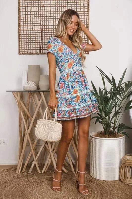 Boho V Neck Mini Dress