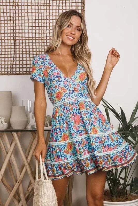 Boho V Neck Mini Dress