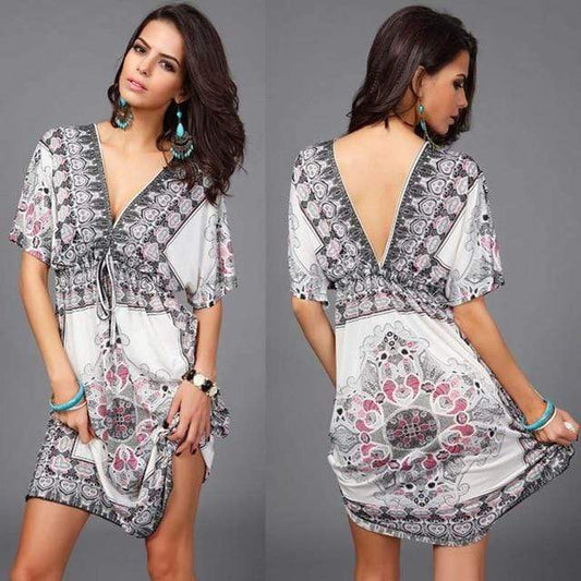 Boho V Neck Tunic Mini Dress