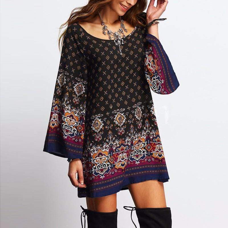 Boho Long Sleeve Print Dress