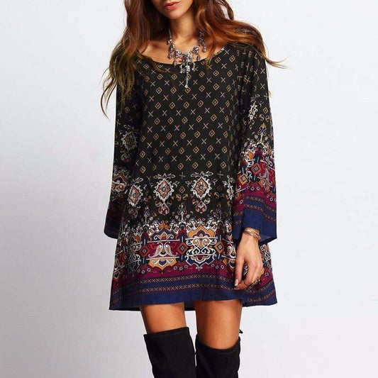 Boho Long Sleeve Print Dress