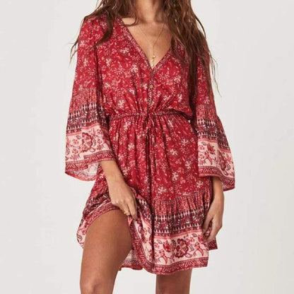 Boho Floral Print Mini Dress