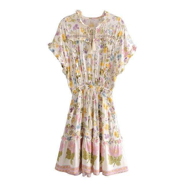 Boho Floral Print Ruffles Dress