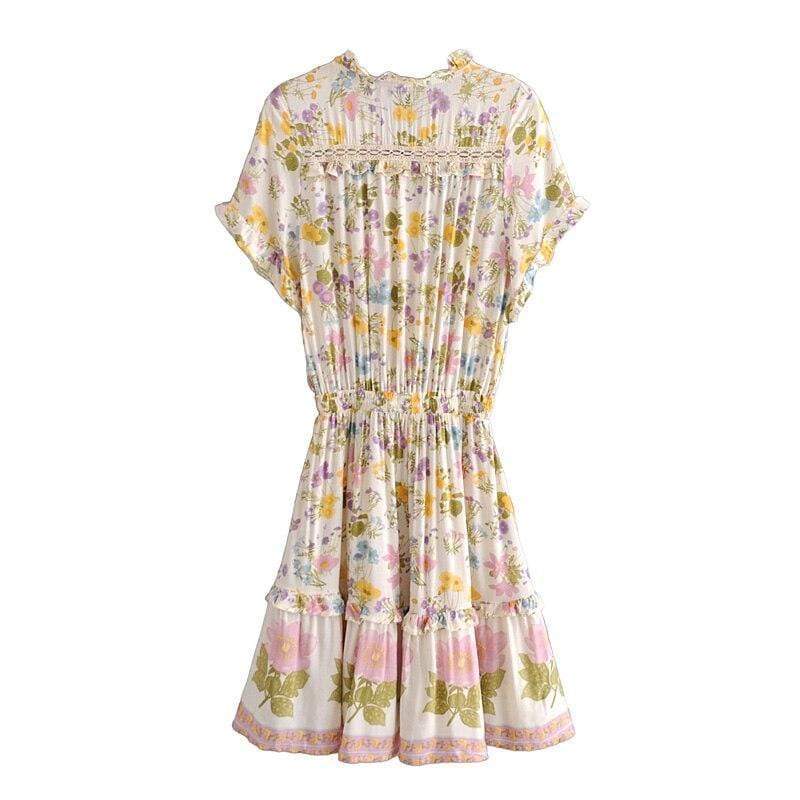 Boho Floral Print Ruffles Dress