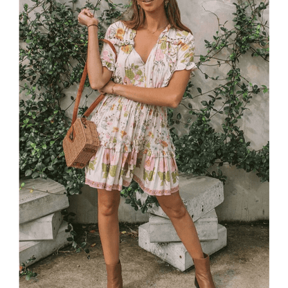 Boho Floral Print Ruffles Dress