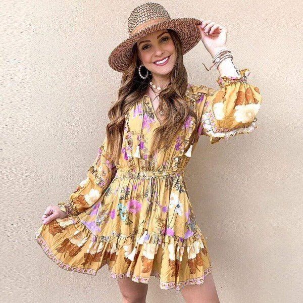 princess polly baby blue dress Boho Summer Long Sleeve Print Dress – Zalor