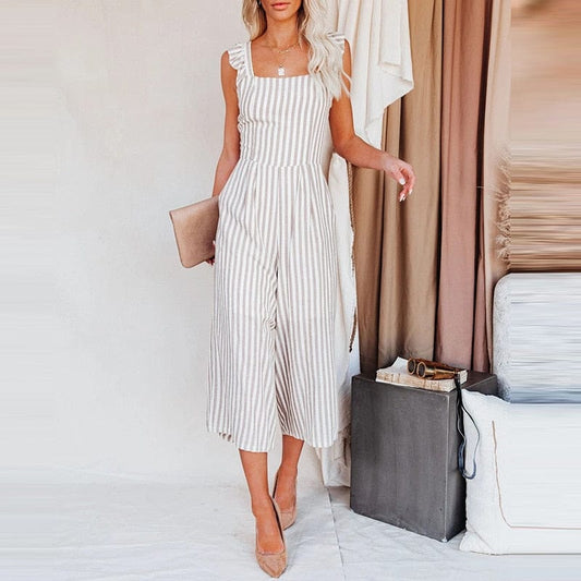 Boho Striped Backless Rompers