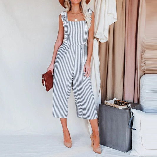 Boho Striped Backless Rompers