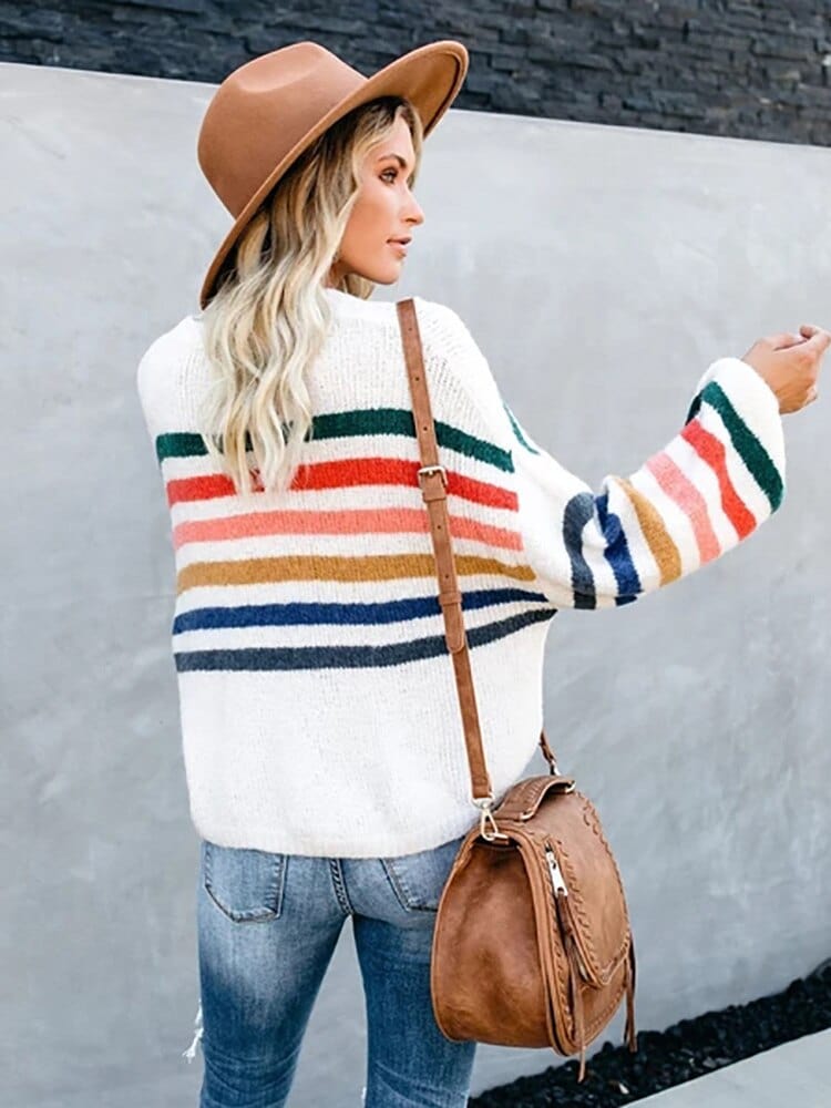 Bohemian Loose Striped Knit Pullover